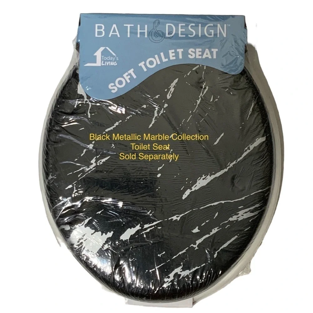Today’s Living Black Marble Metallic Silver Fabric Shower Curtain 72 in X 72 in